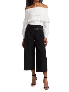 alice + olivia adelina wide leg crop pants pleated tab-belt